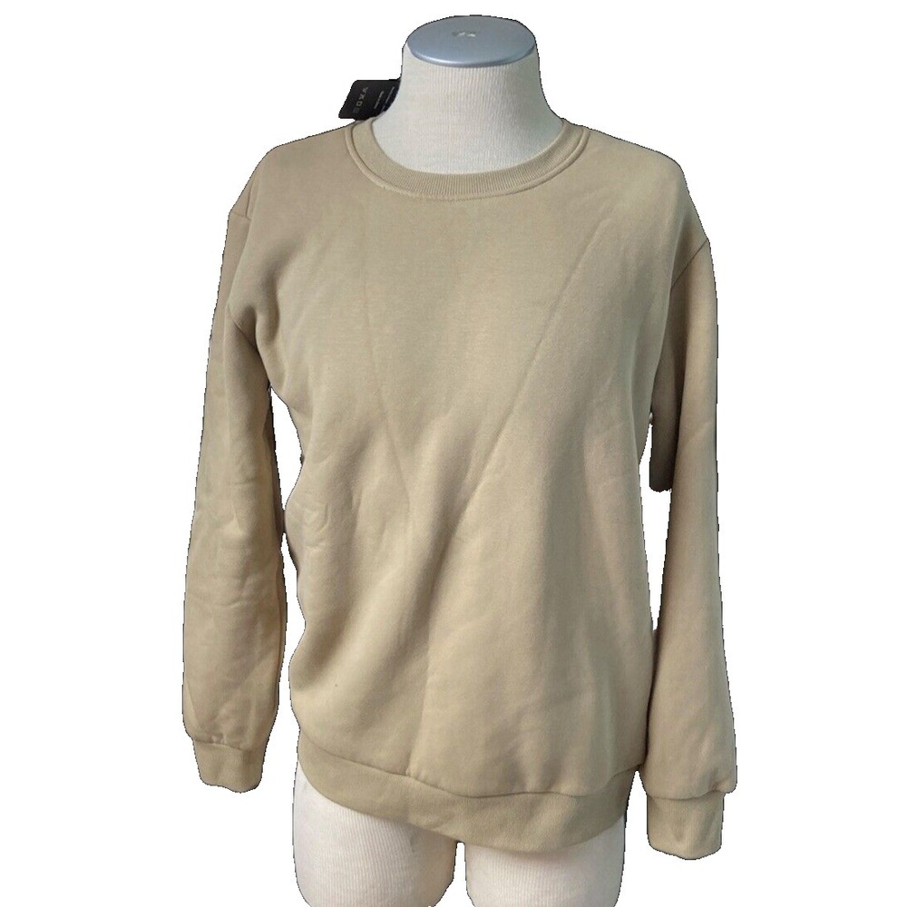 Tacvasen men's Crew Neck Sweater pullover sweatshirt Medium beige